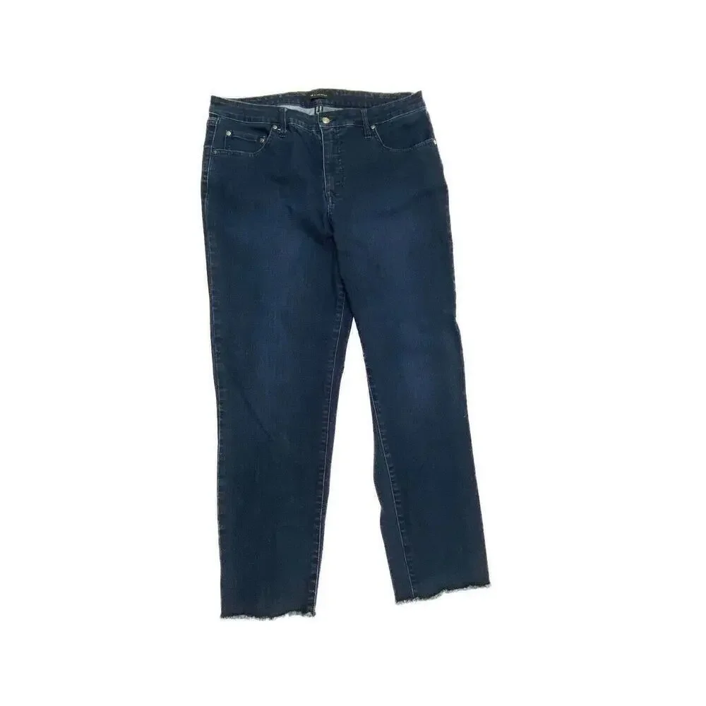 H by Halston Crop‎ Back Seam Slit Raw Hem Women's size 16 Blue Dneim Jeans